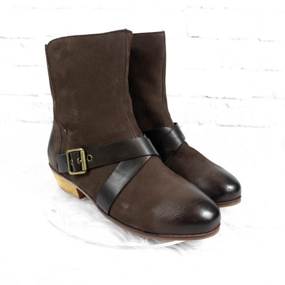 Softwalk Brown Suede Ankle Mid Calf Boots Size 9 Wide Faux Shearling Fur Buckle - Picture 3 of 11